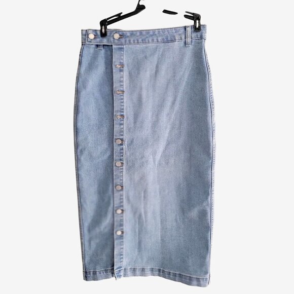 OAT New York Denim Maxi Skirt Size 2/26 Pockets Button Fly Blue Denim - Picture 3 of 8